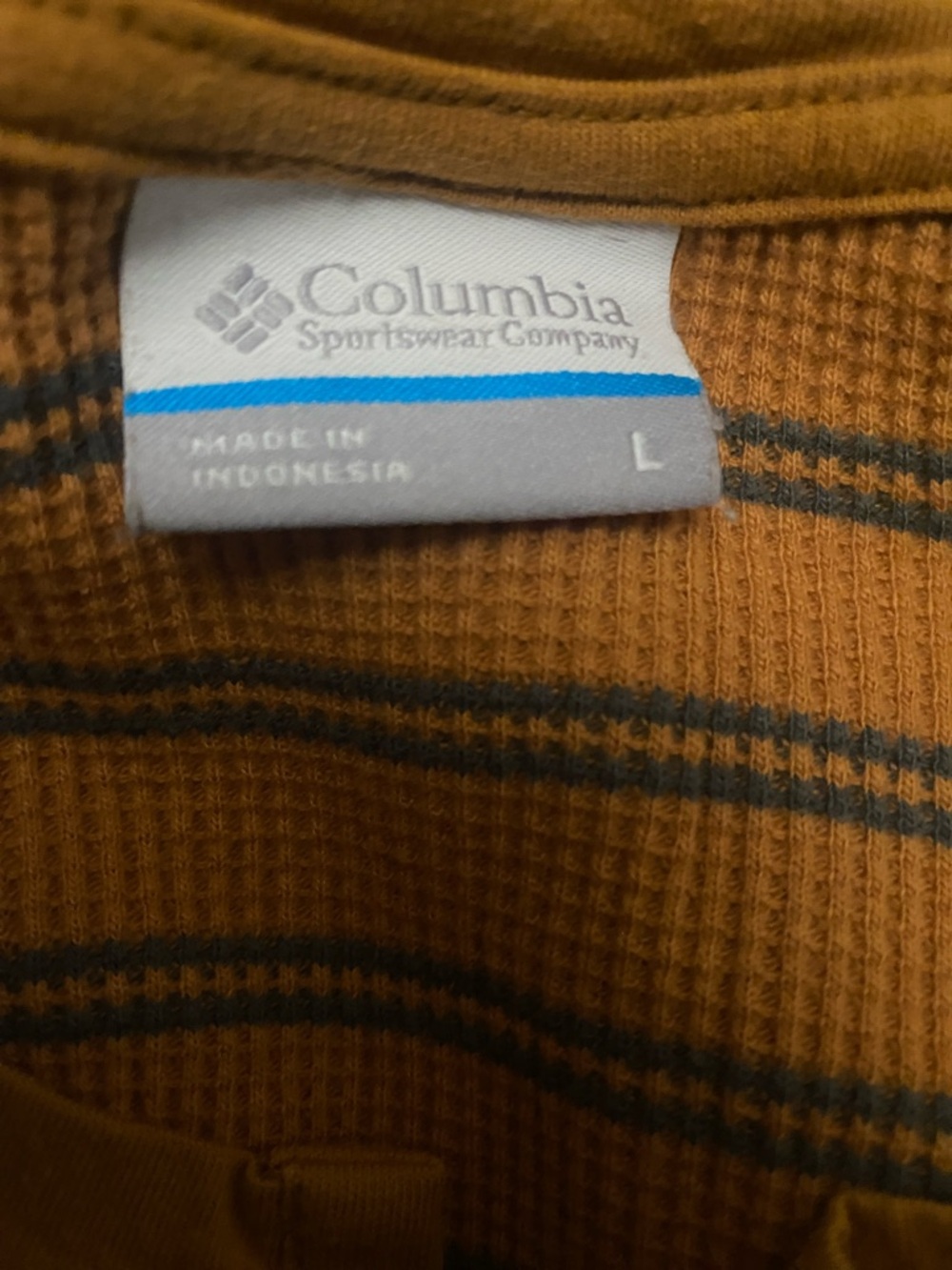 Columbia womensMustard Crewneck Waffle Knit Sweater with Dark Stripe